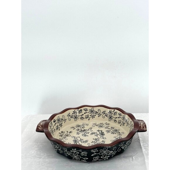 Temp-Tations Presentable Ovenware Floral Lace 9" Diam Pie Plate Scalloped Edges - Picture 2 of 5